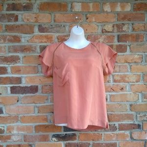 Whistles 100% Silk Coral Zip Sleeve tee